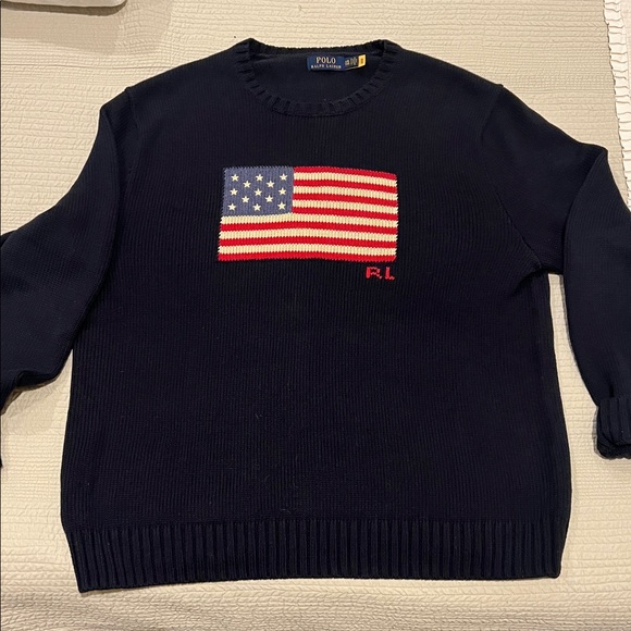 Polo by Ralph Lauren Men's Dark Blue Sweater with Flag Design